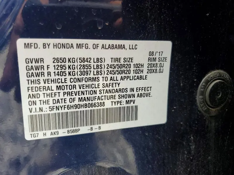 2017 HONDA PILOT TOURING  