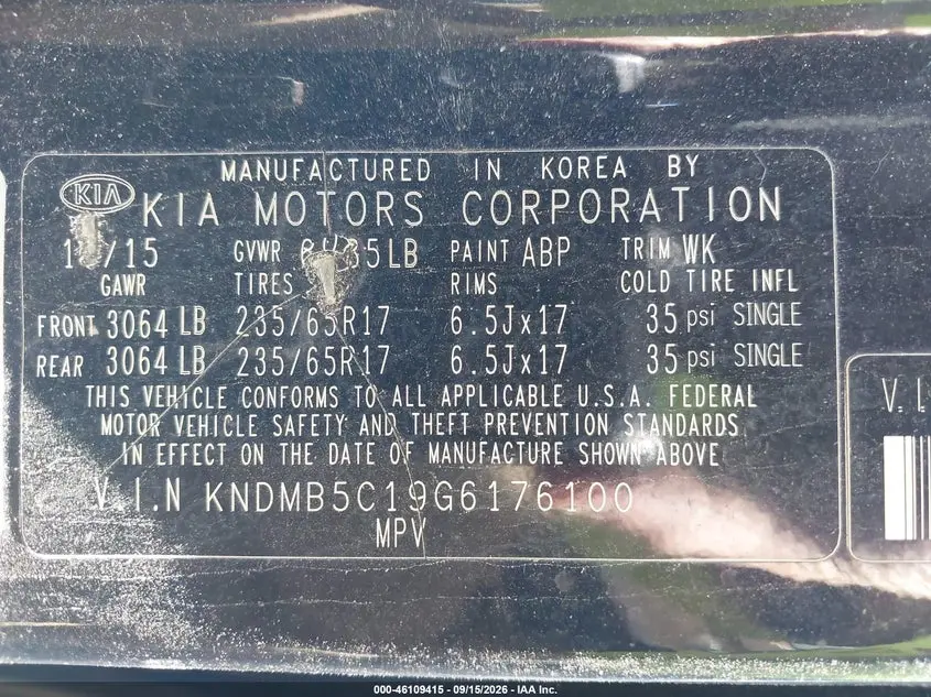 2016 KIA SEDONA LX