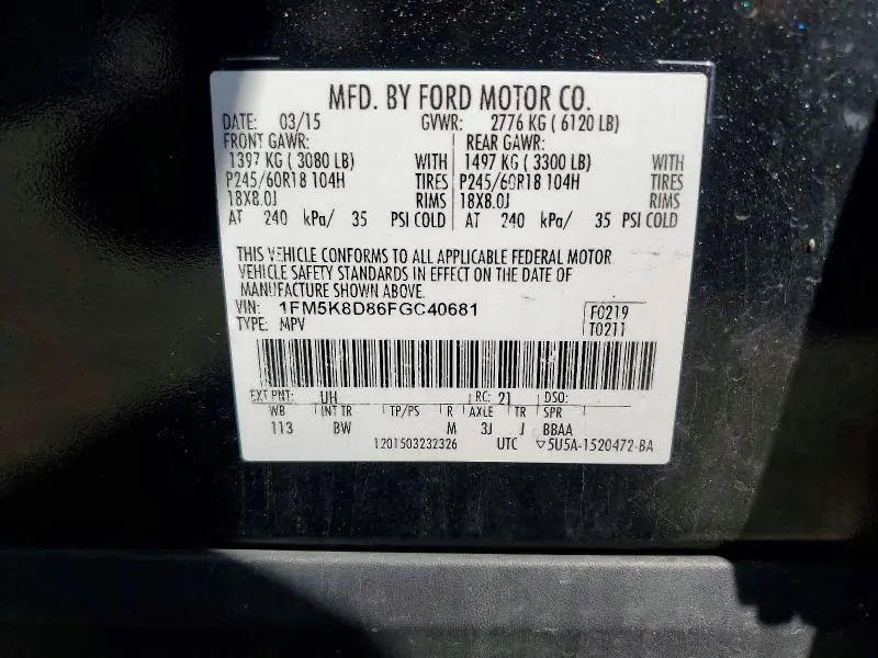 2015 FORD EXPLORER XLT  