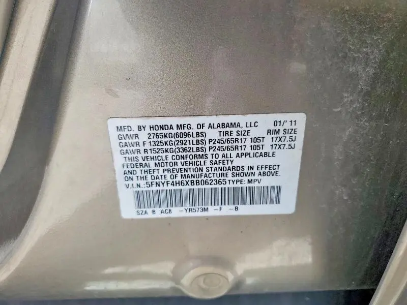 2011 HONDA PILOT EXL  