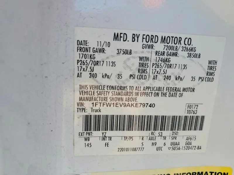 2010 FORD F150 SUPERCREW  
