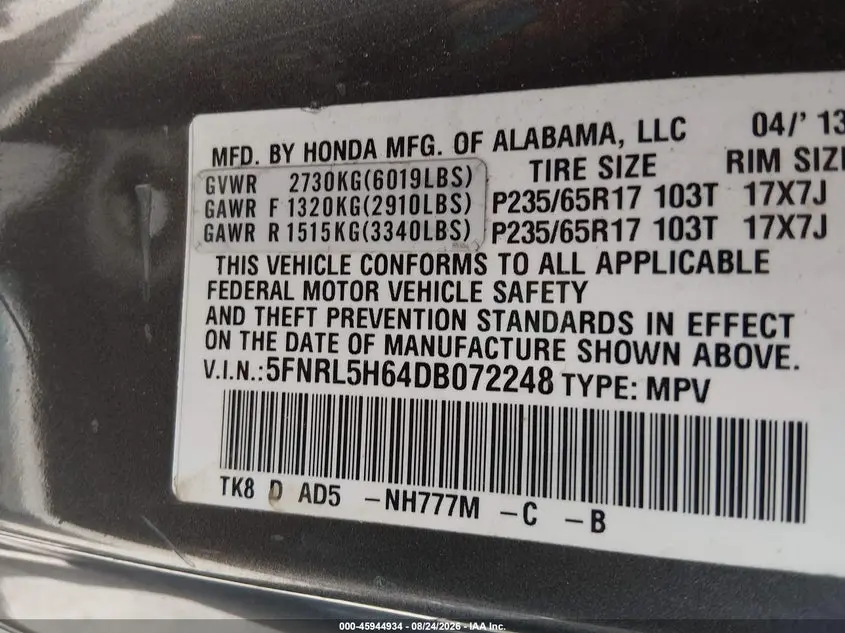 2013 HONDA ODYSSEY EX-L