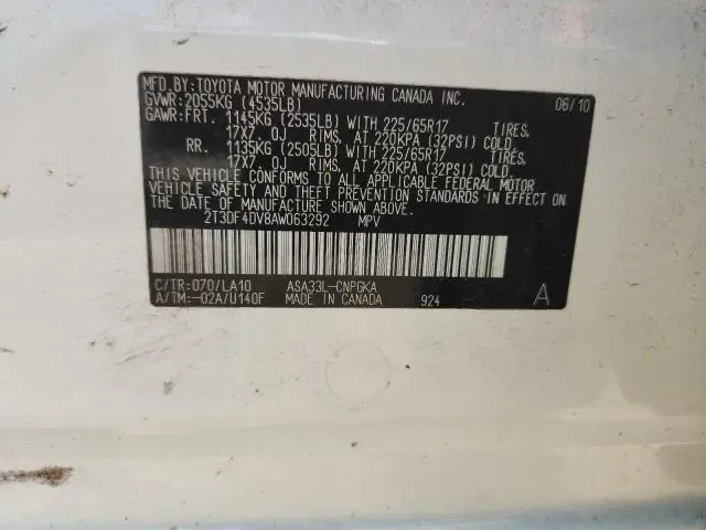 2010 TOYOTA RAV4 LIMITED  