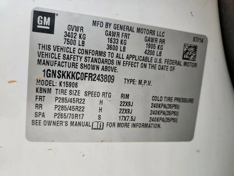 2015 CHEVROLET SUBURBAN K1500 LTZ  