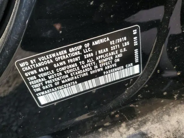 2016 VOLKSWAGEN PASSAT S  