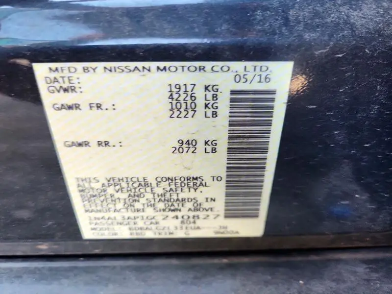 2016 NISSAN ALTIMA 2.5 S  