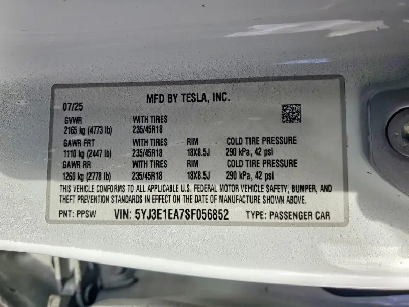 2025 TESLA MODEL 3   