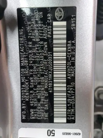 2018 TOYOTA CAMRY LE  