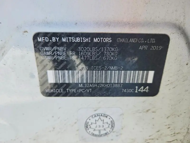 2019 MITSUBISHI MIRAGE LE  