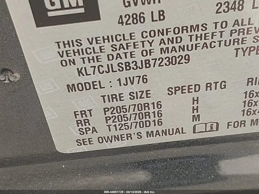2018 CHEVROLET TRAX LT