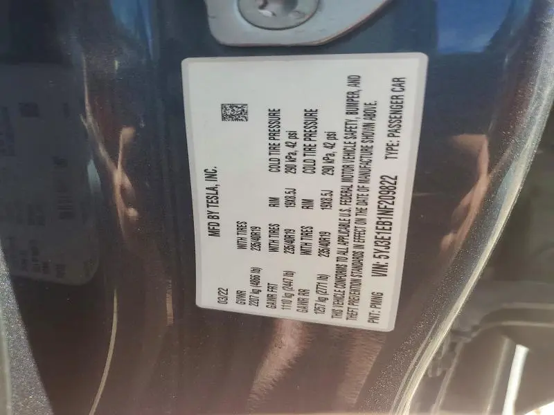 2022 TESLA MODEL 3   