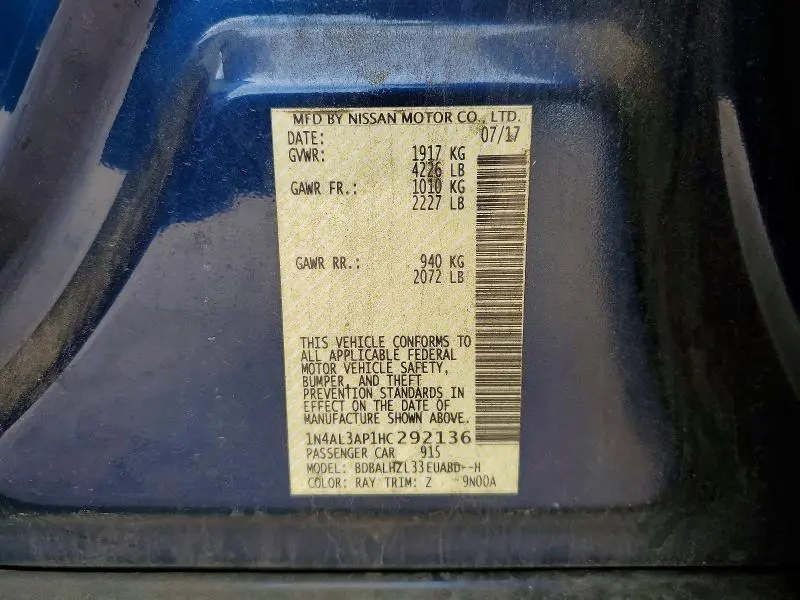 2017 NISSAN ALTIMA 2.5 SR  