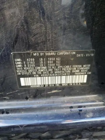 2019 SUBARU IMPREZA LIMITED  