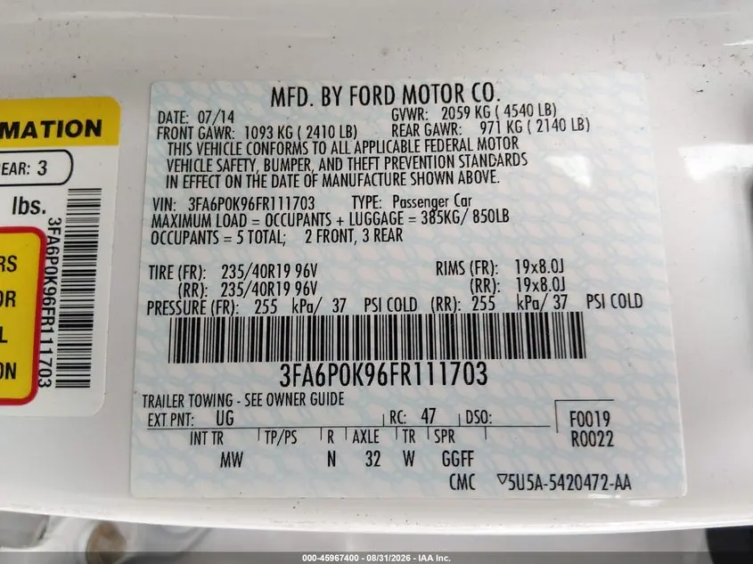 2015 FORD FUSION TITANIUM