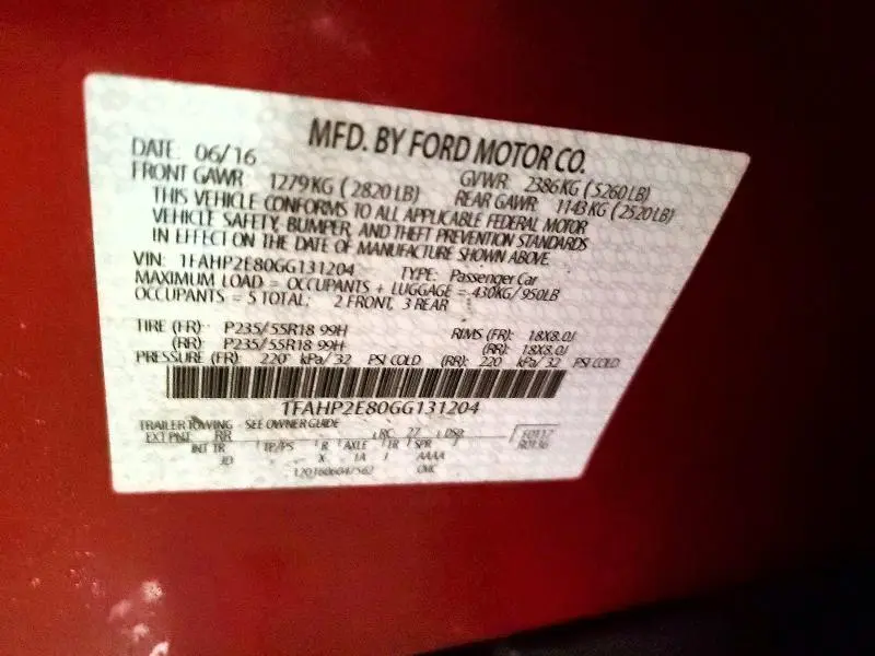 2016 FORD TAURUS SEL  