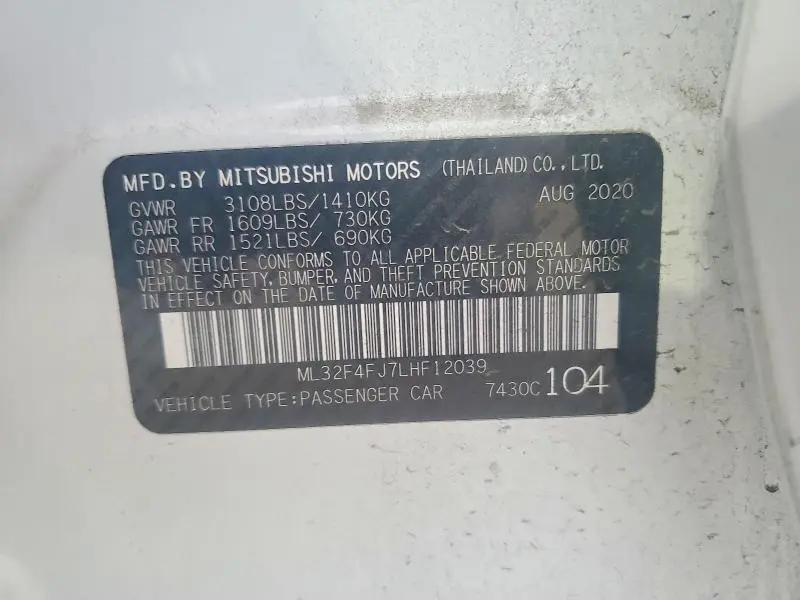 2020 MITSUBISHI MIRAGE G4 SE  