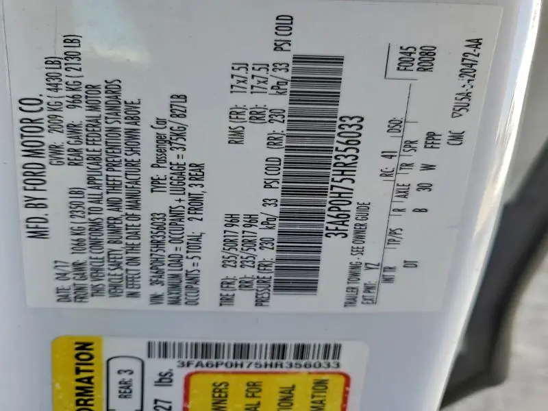 2017 FORD FUSION SE  