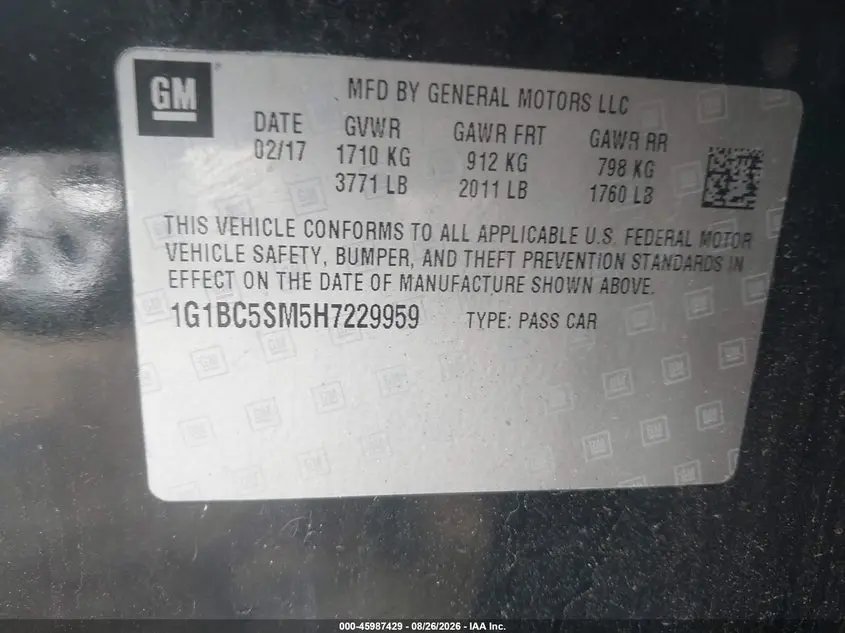2017 CHEVROLET CRUZE LS AUTO