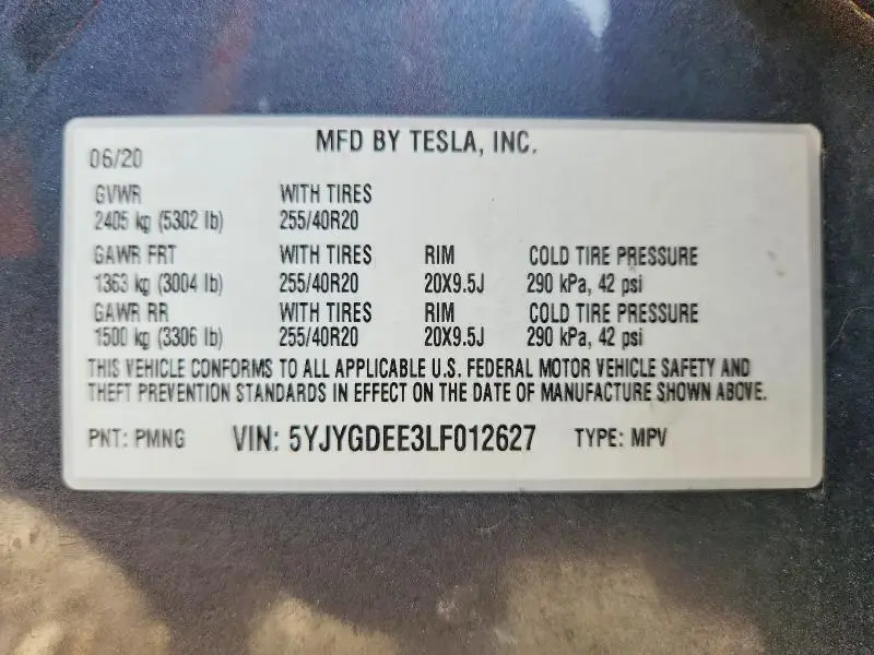 2020 TESLA MODEL Y   