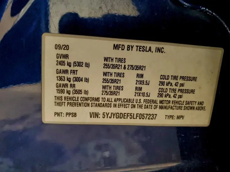 2020 TESLA MODEL Y   