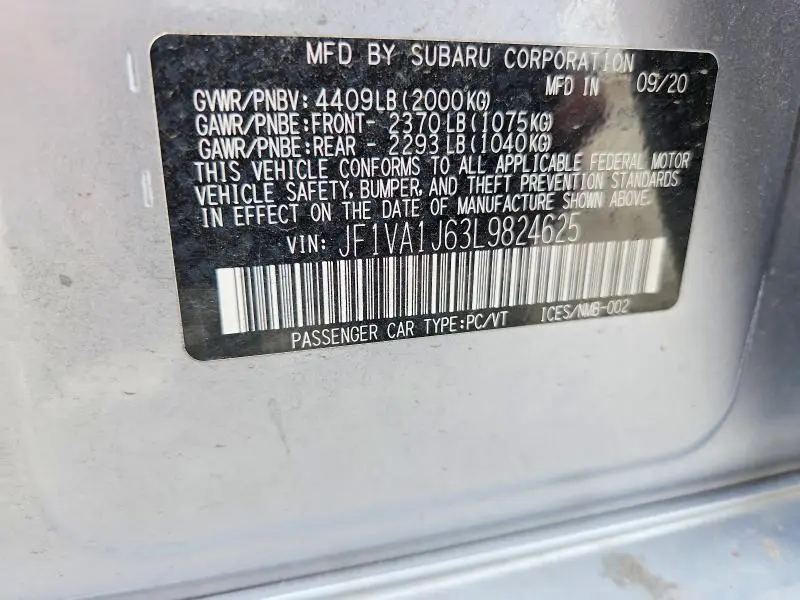 2020 SUBARU WRX LIMITED  