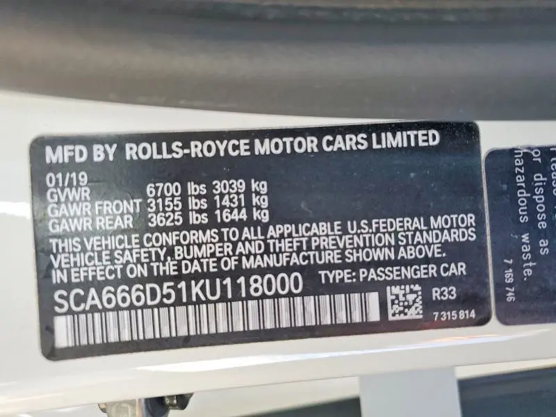 2019 ROLLS-ROYCE DAWN   