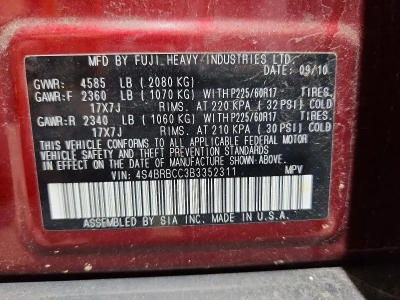 2011 SUBARU OUTBACK 2.5I PREMIUM  