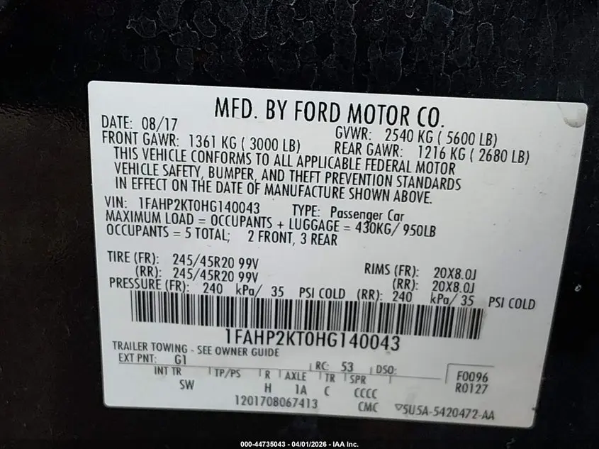 2017 FORD TAURUS SHO