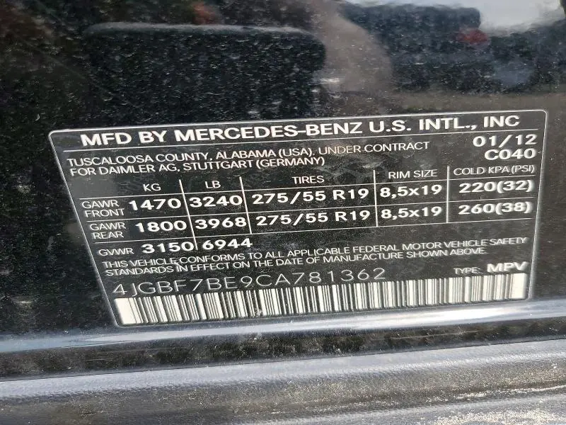 2012 MERCEDES-BENZ GL 450 4MATIC  