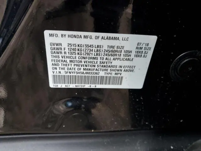 2018 HONDA PILOT EXL