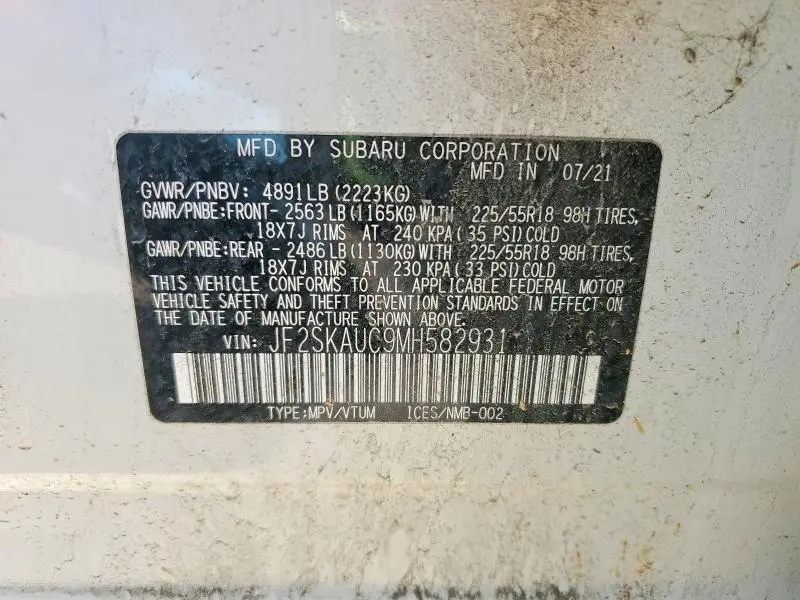 2021 SUBARU FORESTER LIMITED  