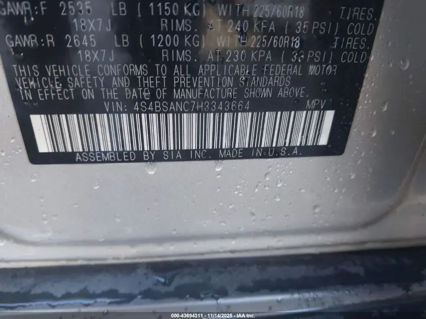 2017 SUBARU OUTBACK 2.5I LIMITED