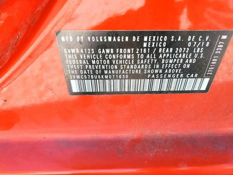 2019 VOLKSWAGEN JETTA S  