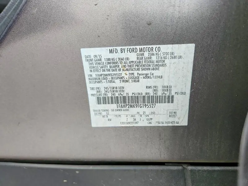 2015 FORD TAURUS POLICE INTERCEPTOR  