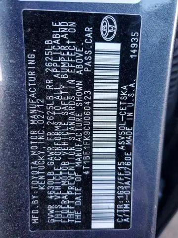 2012 TOYOTA CAMRY BASE  