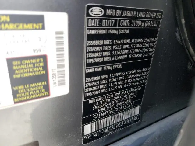 2017 LAND ROVER RANGE ROVER SPORT SC  