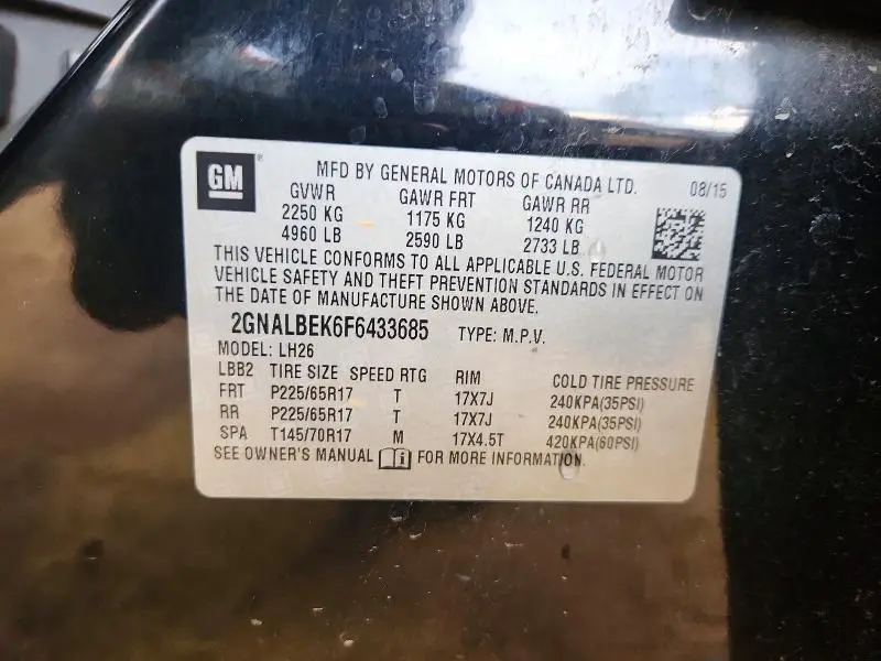 2015 CHEVROLET EQUINOX LT  
