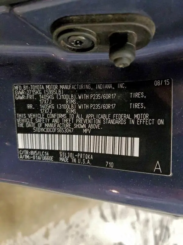 2015 TOYOTA SIENNA XLE  