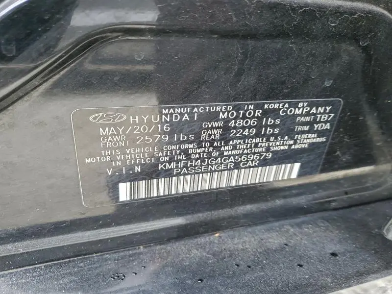 2016 HYUNDAI AZERA LIMITED  