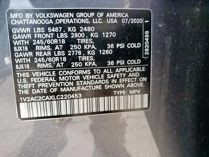 2020 VOLKSWAGEN ATLAS CROSS SPORT S  