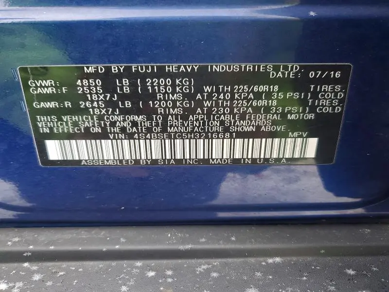 2017 SUBARU OUTBACK TOURING  