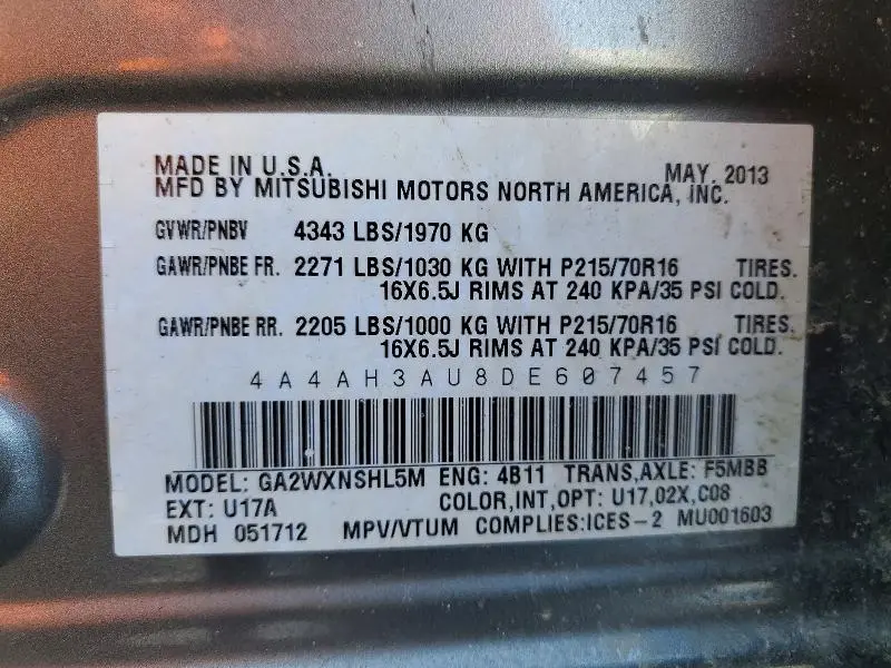 2013 MITSUBISHI RVR SE  