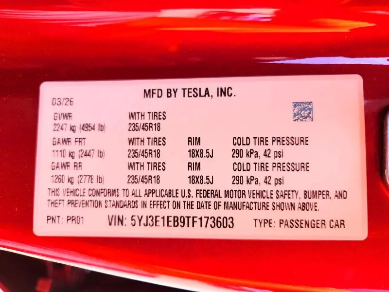 2026 TESLA MODEL 3   