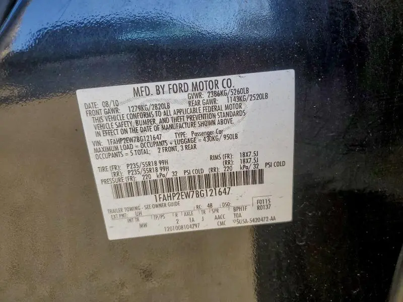 2011 FORD TAURUS SEL  