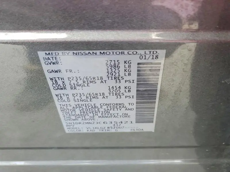 2018 NISSAN PATHFINDER SL  