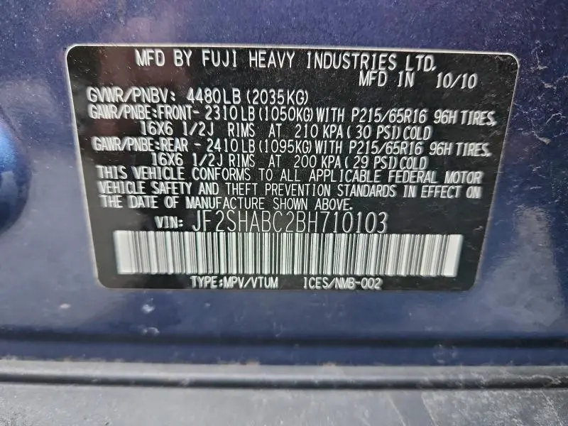 2011 SUBARU FORESTER 2.5X  