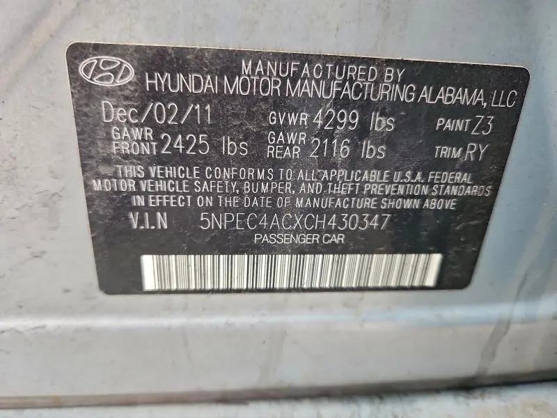 2012 HYUNDAI SONATA SE  