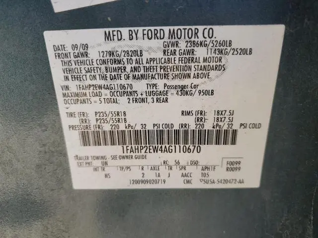 2010 FORD TAURUS SEL  