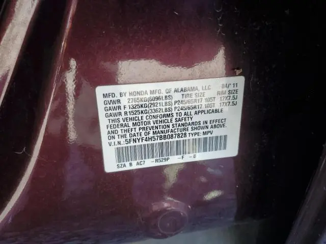 2011 HONDA PILOT EXL  