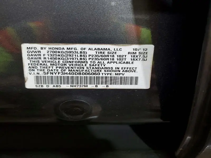 2013 HONDA PILOT EX  
